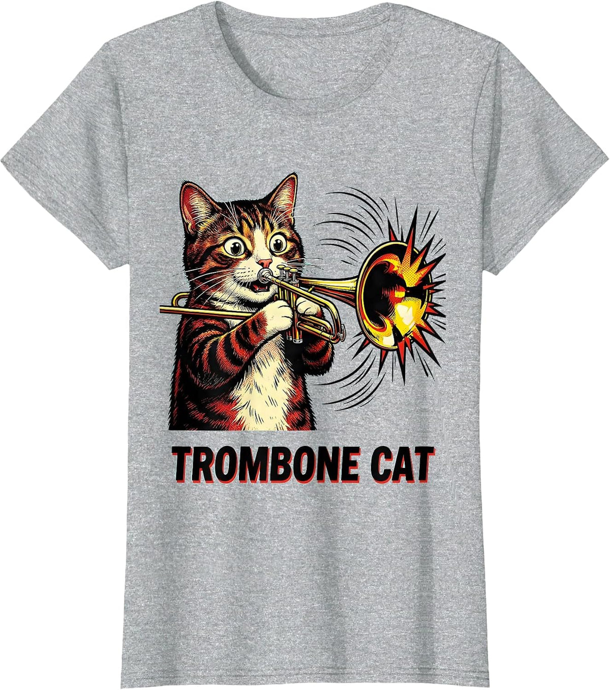 Trombone Cat Pop Art Funny Cat Musician Music Teacher Gift T-Shirt - Heather Grey