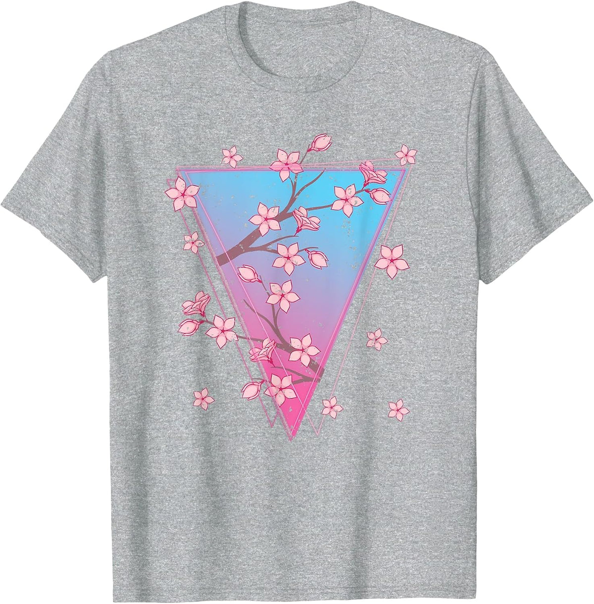 Pink Flower Japan Sakura Synthwave Vaporwave Cherry Blossom T-Shirt - Heather Grey