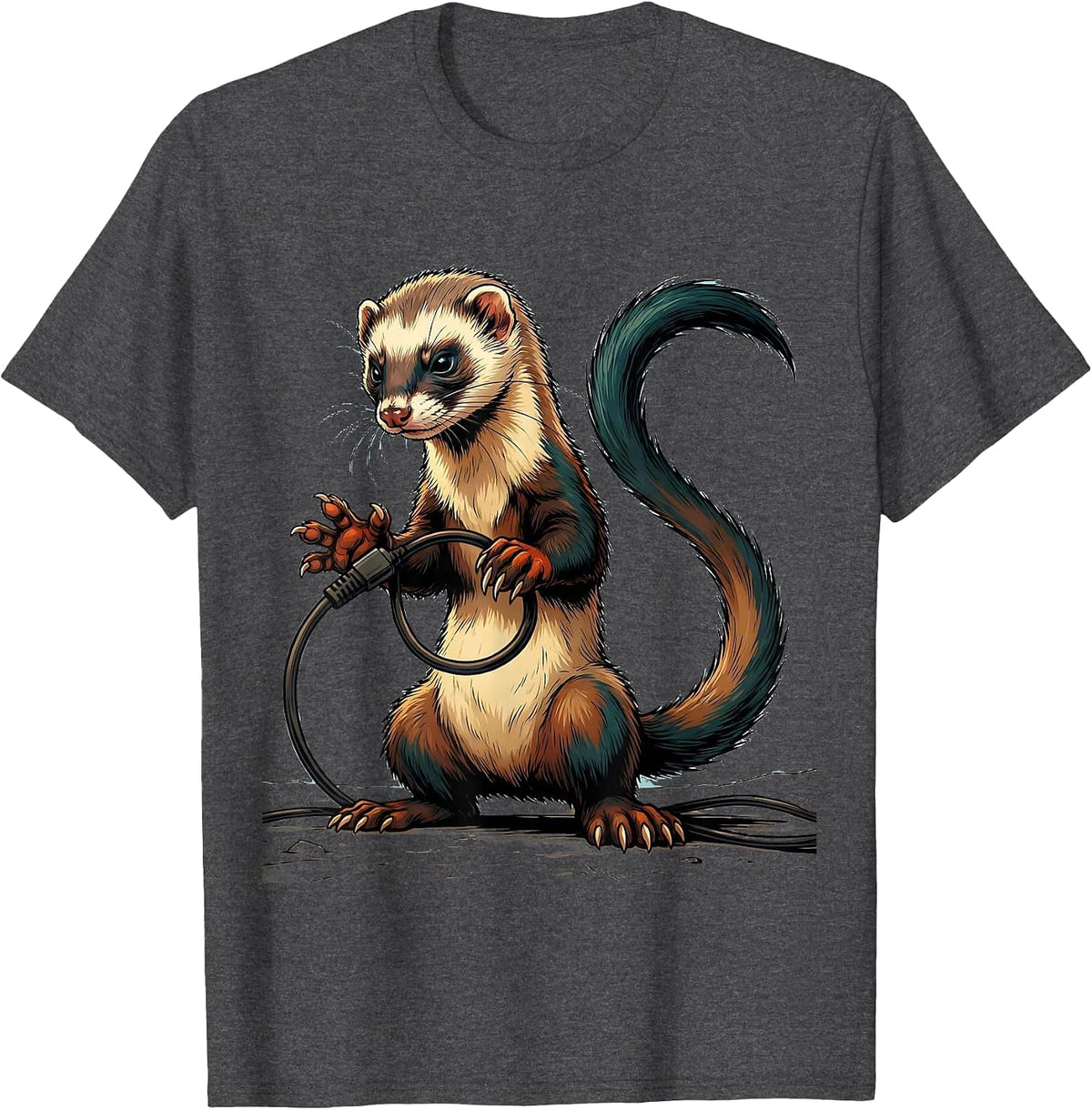 Masked Ferret Monster Humor Ferret Lover Gift T-Shirt - Dark Heather Grey