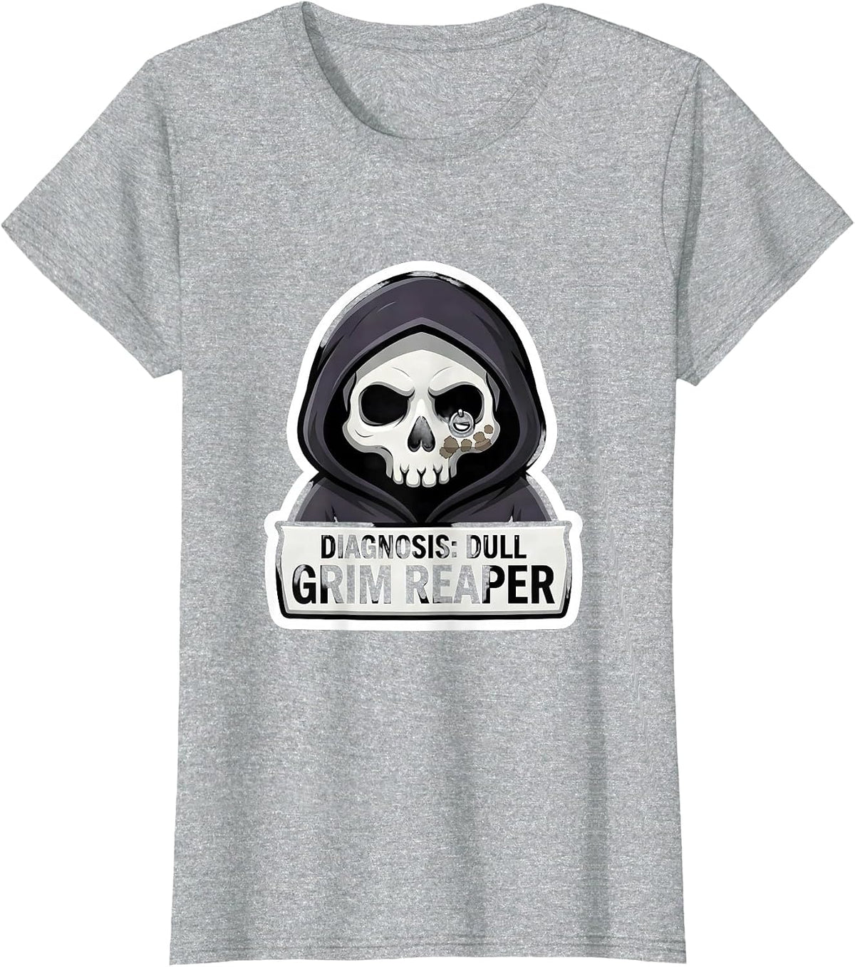 Diagnosis: Dull, Grim Reaper Dermatology Halloween Humor T-Shirt - Heather Grey