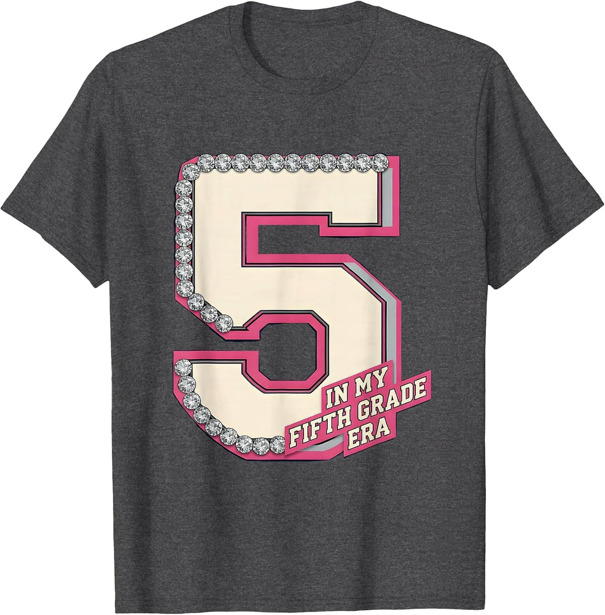 In My Fifth Grade Era Sparkle Varsity Back To School Groovy T-Shirt - Dark Heather Grey