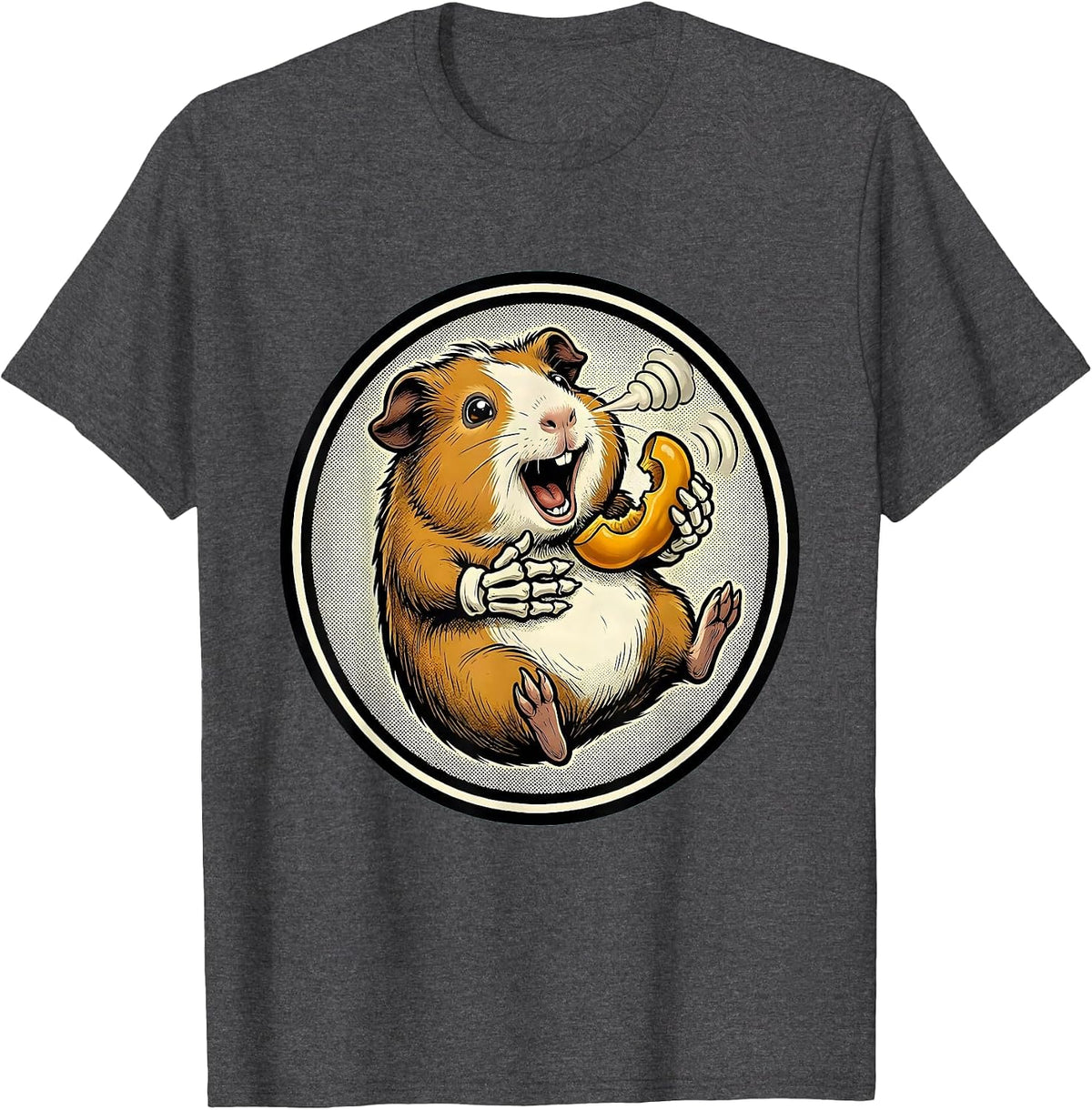 Men's Retro Cartoon Guinea Pig Sealed Badge Pet Lover Humor T-Shirt - Dark Heather Grey