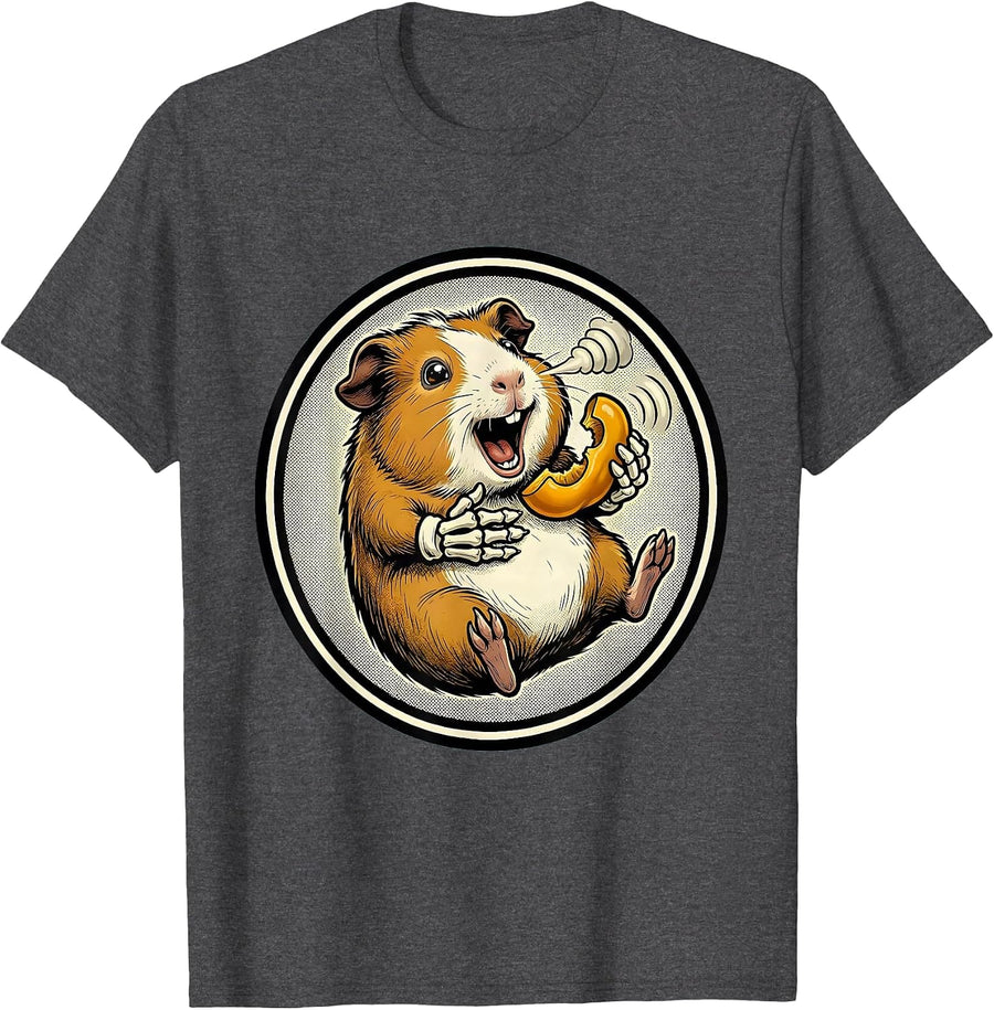 Men's Retro Cartoon Guinea Pig Sealed Badge Pet Lover Humor T-Shirt - Dark Heather Grey