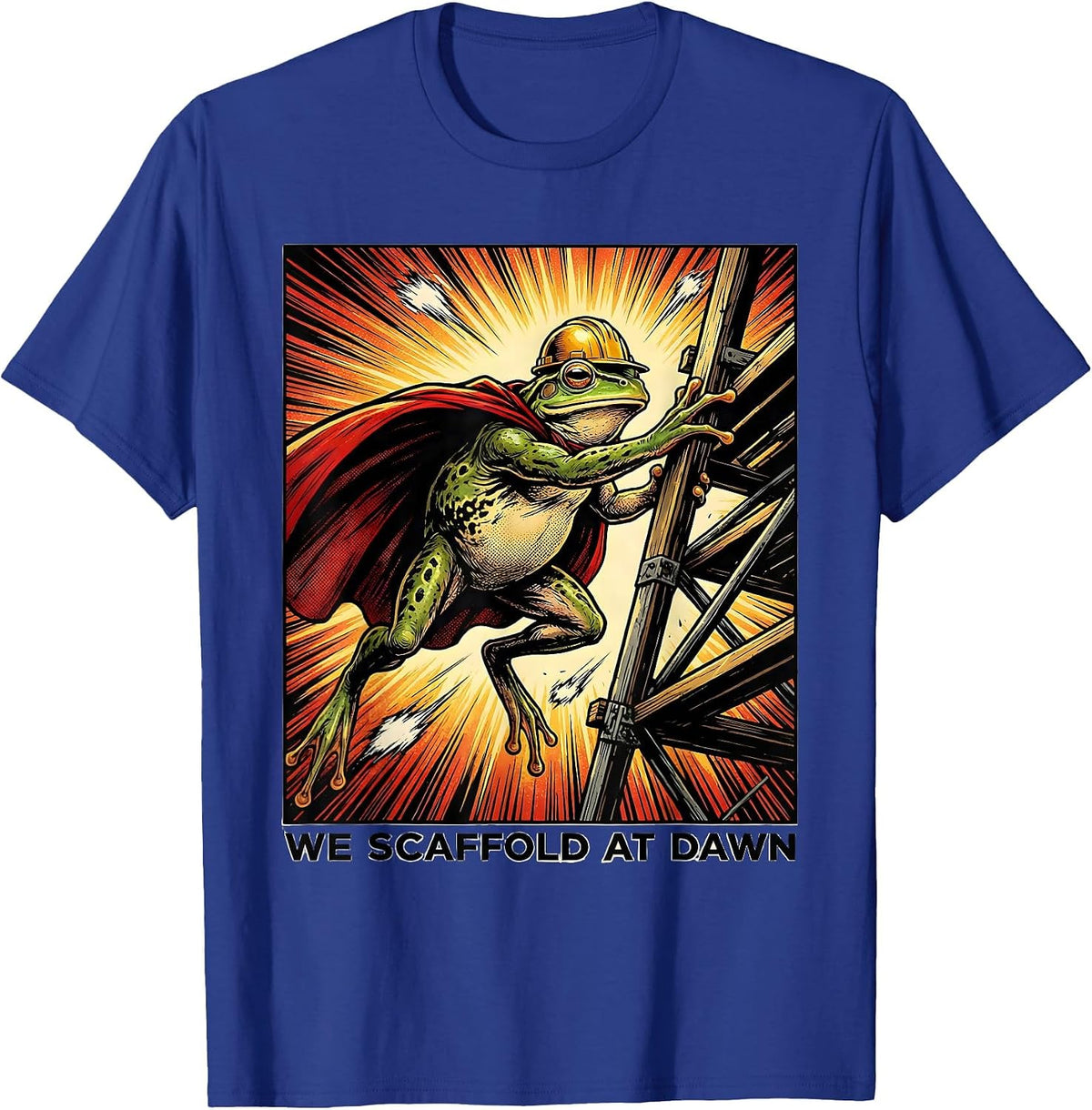 Men's We Scaffold At Dawn Funny Frog Teacher Comic Book T-Shirt - Royal Blue