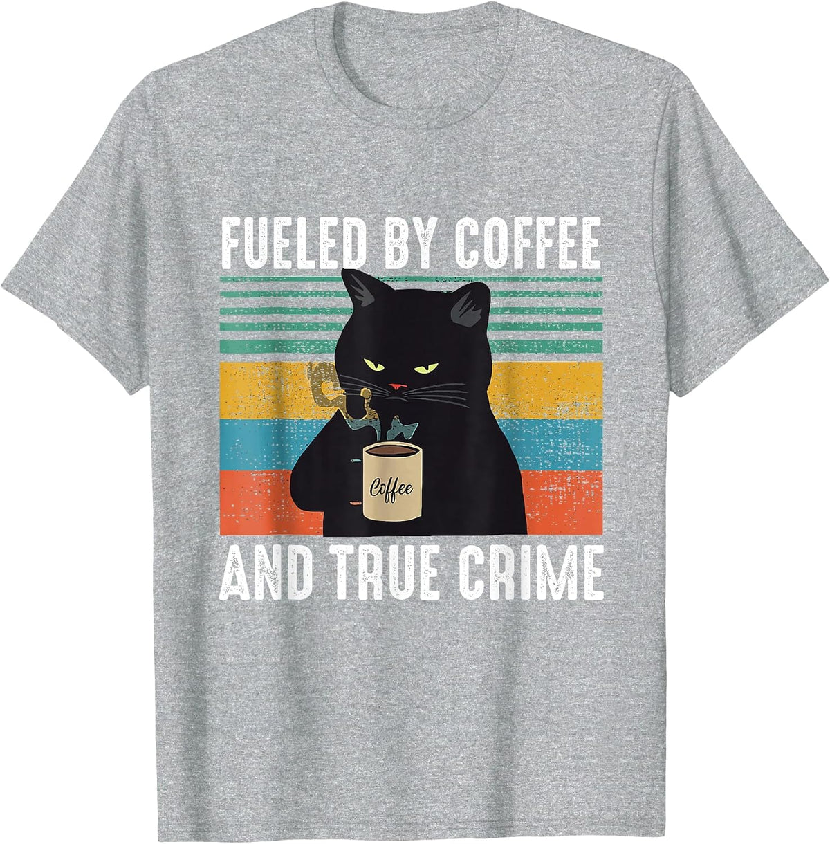 Funny Fueled By Coffee for Cat Lovers Vintage T-Shirt - Heather Grey