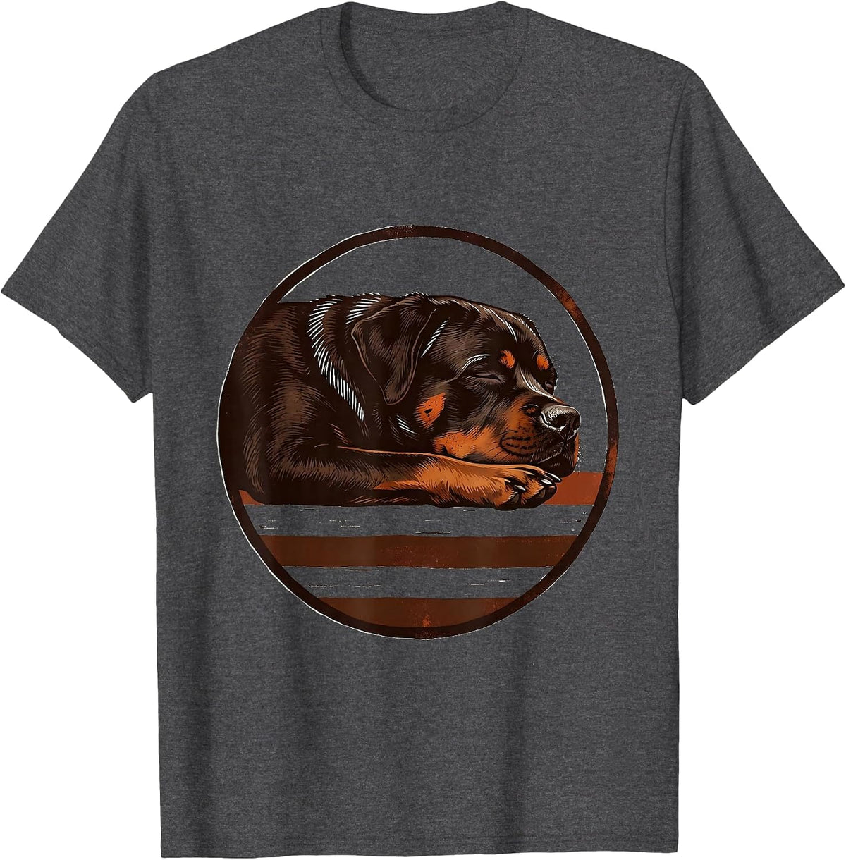 Men's Sleeping Rottweiler Linocut Dog Owner Loungewear T-Shirt - Dark Heather Grey