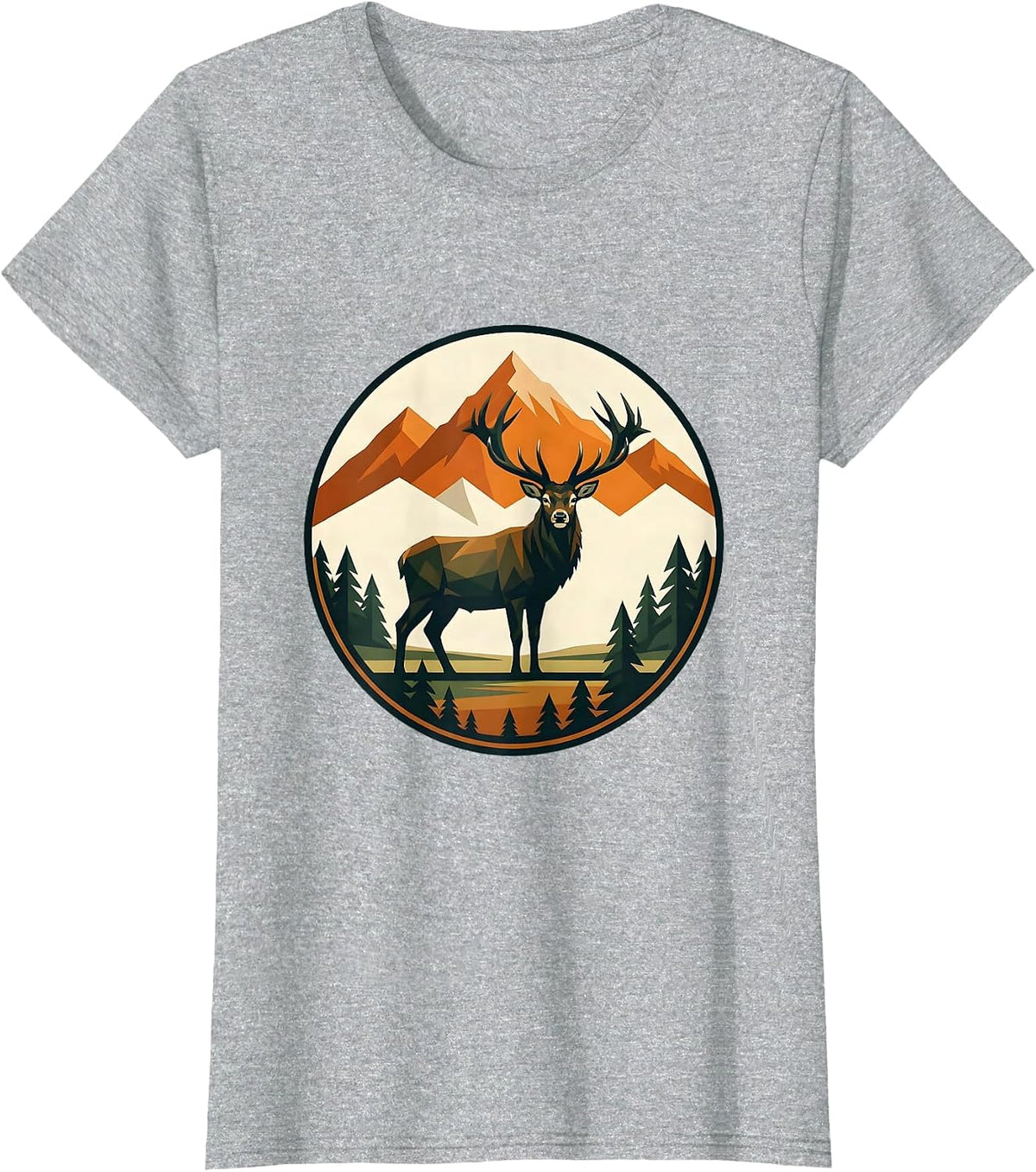 Colorado Elk Alpine Meadow Illustration T-Shirt - Heather Grey