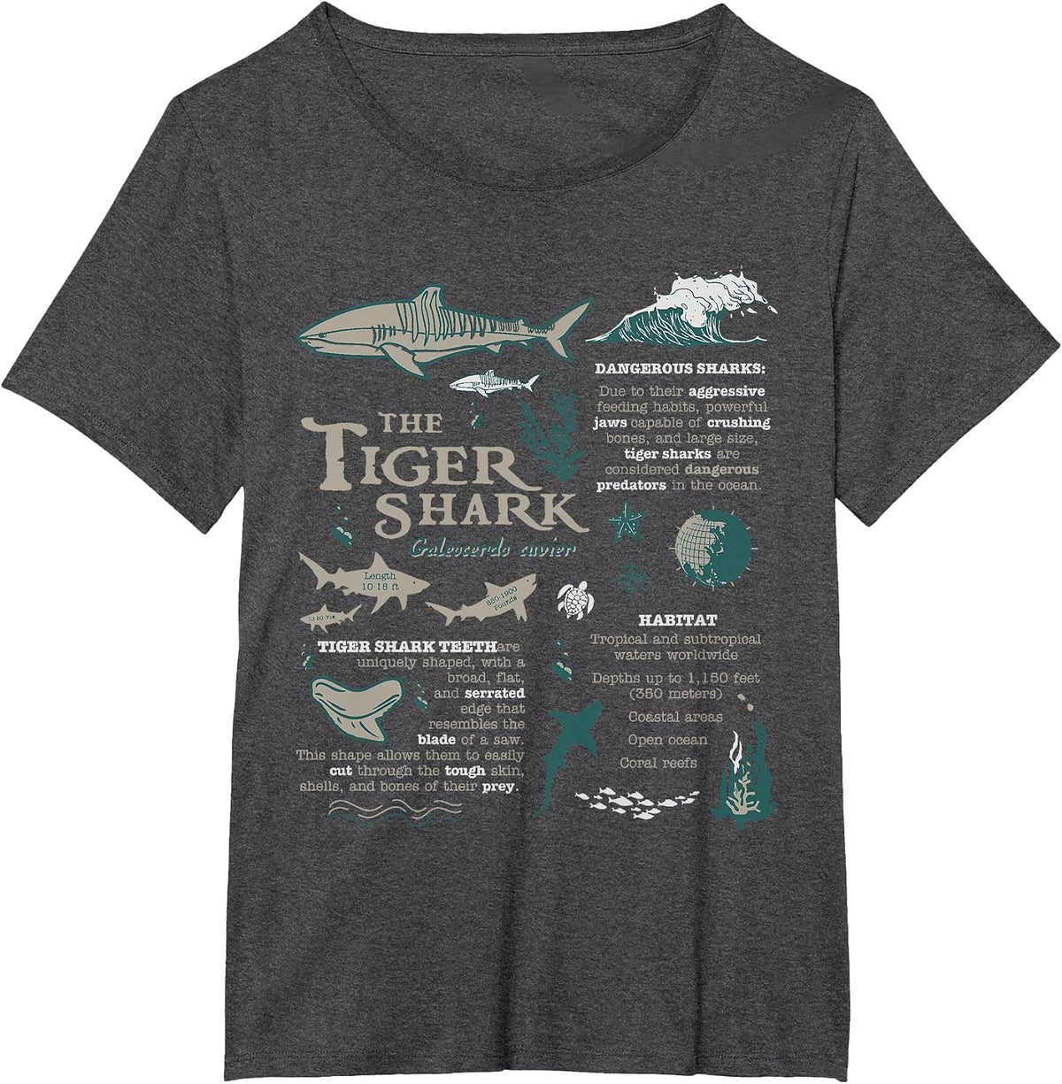 Tiger Shark Anatomy Marine Biologist T-Shirt - Dark Heather Grey