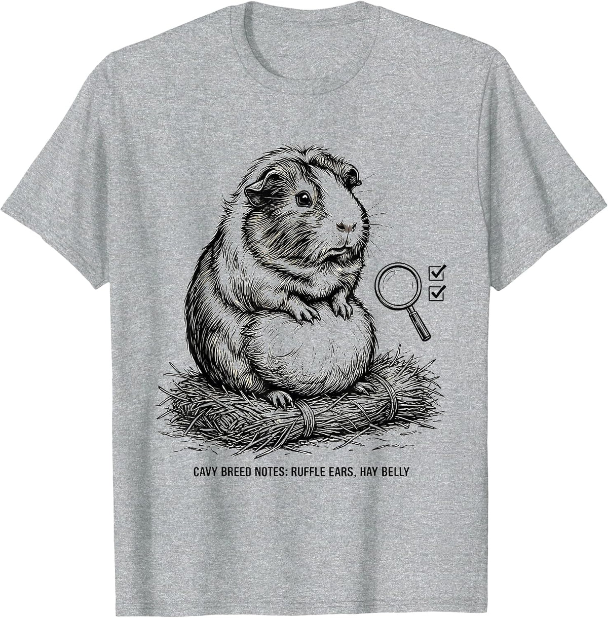 Men's Cavy Breed Notes: Ruffle Ears, Hay Belly Funny T-Shirt - Heather Grey