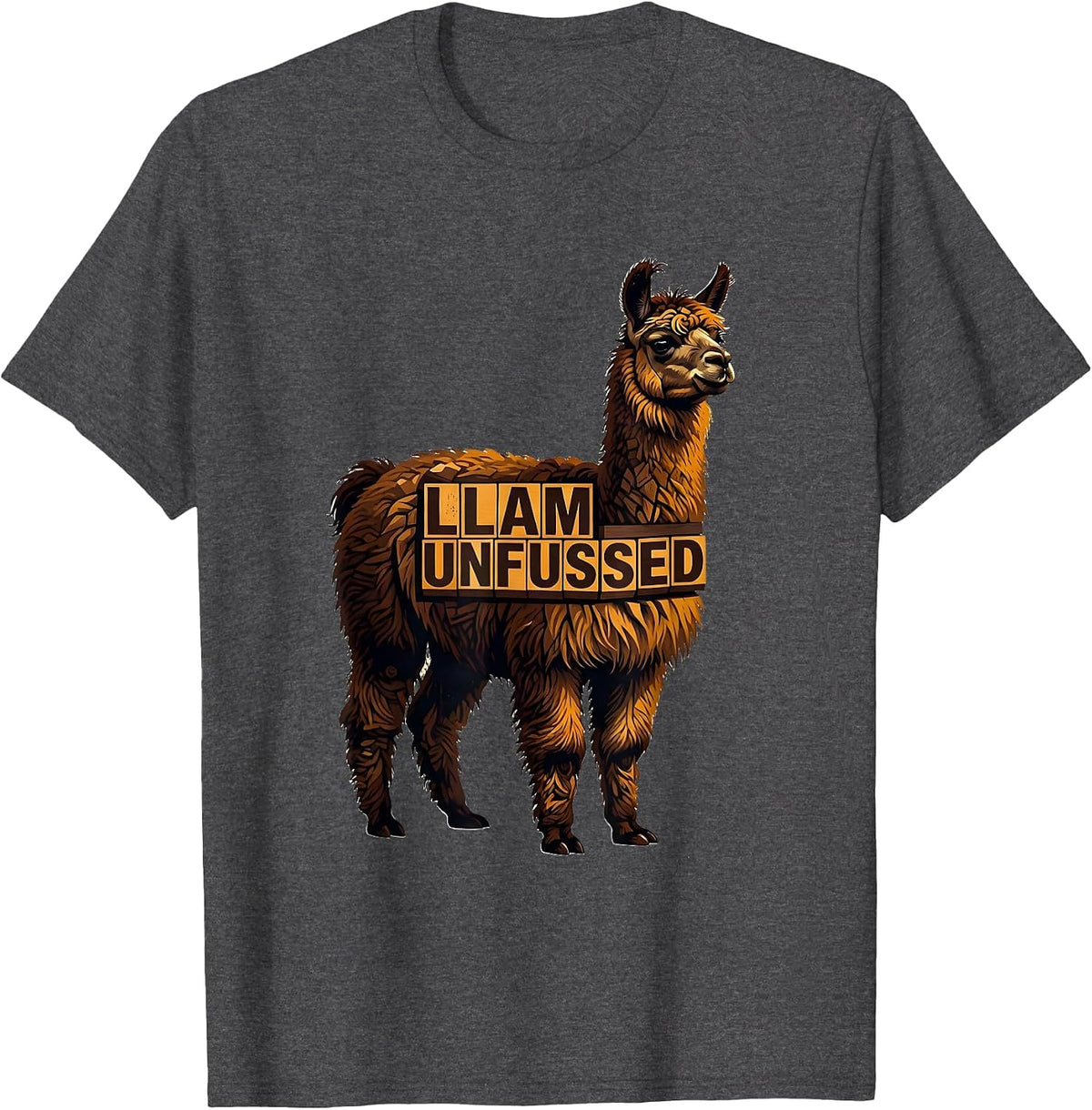 Men's Llam Unfussed Funny Llama Alpaca Humor Casual Gift T-Shirt - Dark Heather Grey