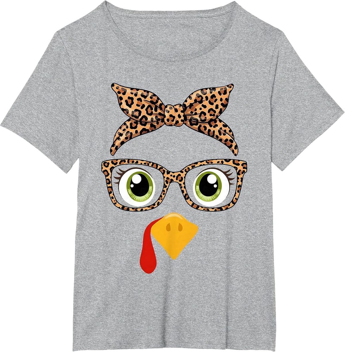 Turkey Face Girl Leopard Bow Headband Glasses Thanksgiving T-Shirt - Heather Grey