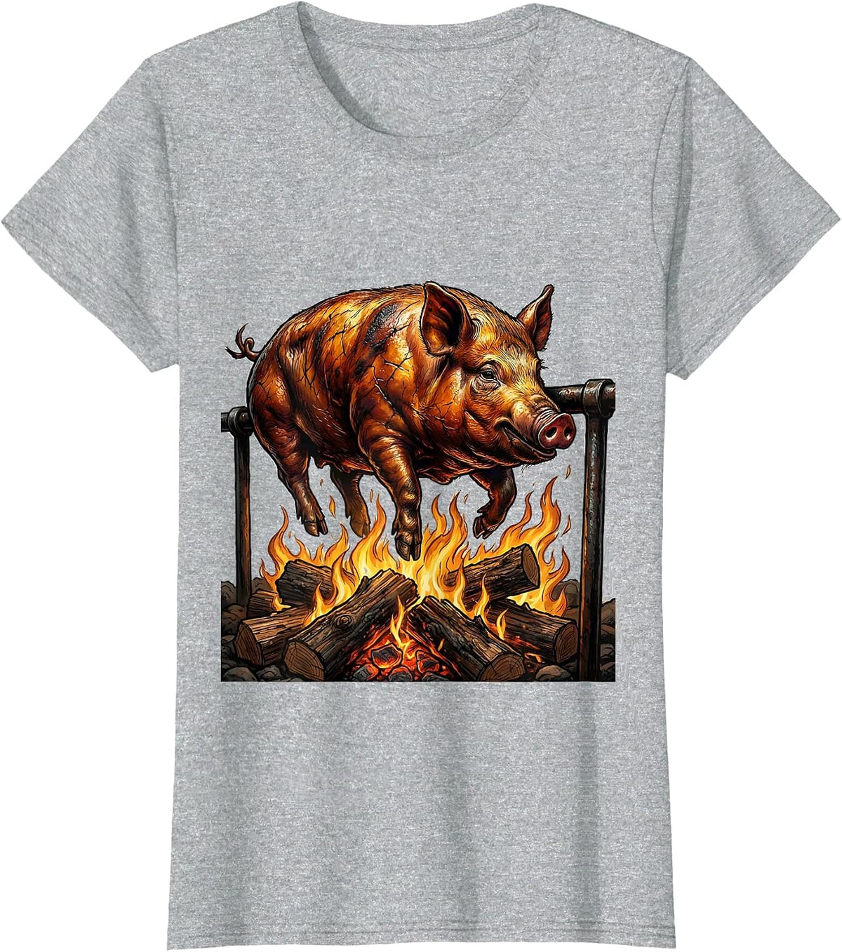 Oktoberfest Roasted Pig on Spit Illustration T-Shirt - Heather Grey