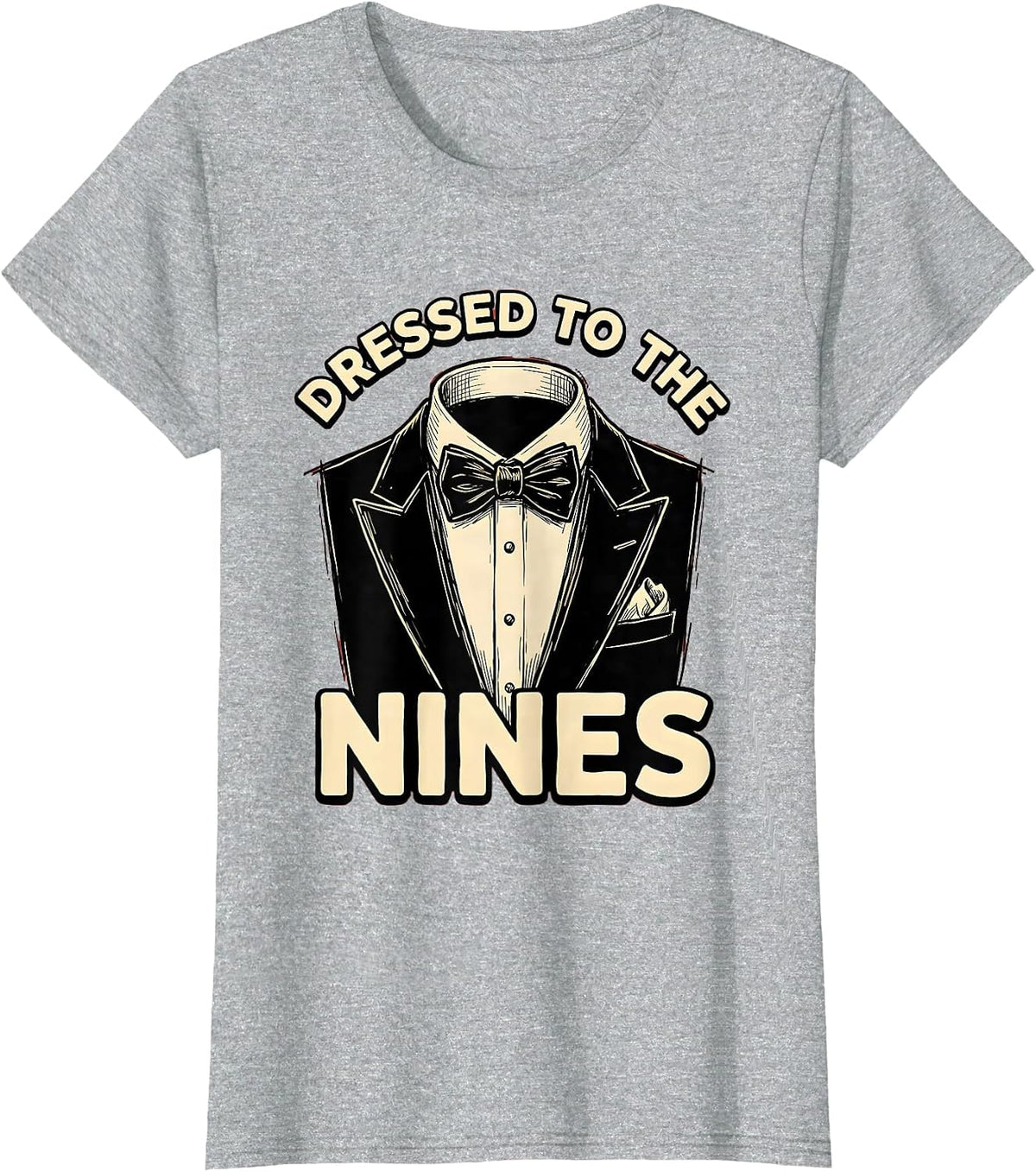 Dressed to the Nines Tuxedo Graphic Design T-Shirt - Heather Grey
