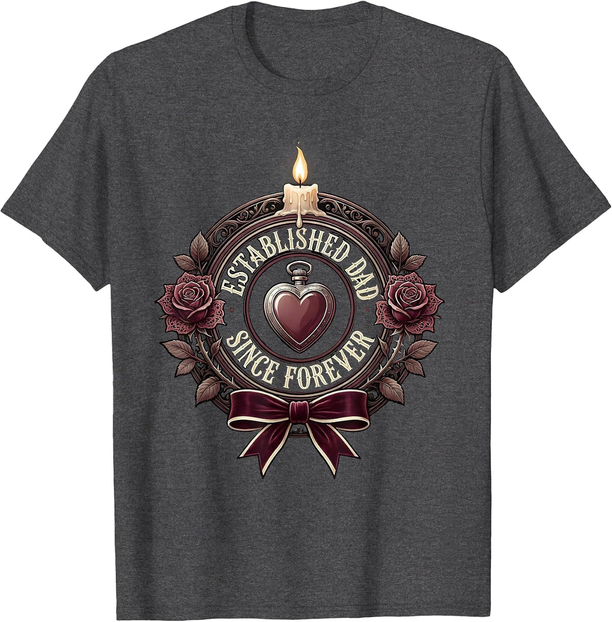 Men's Established Dad Since Forever Funny Father Design T-Shirt - Dark Heather Grey