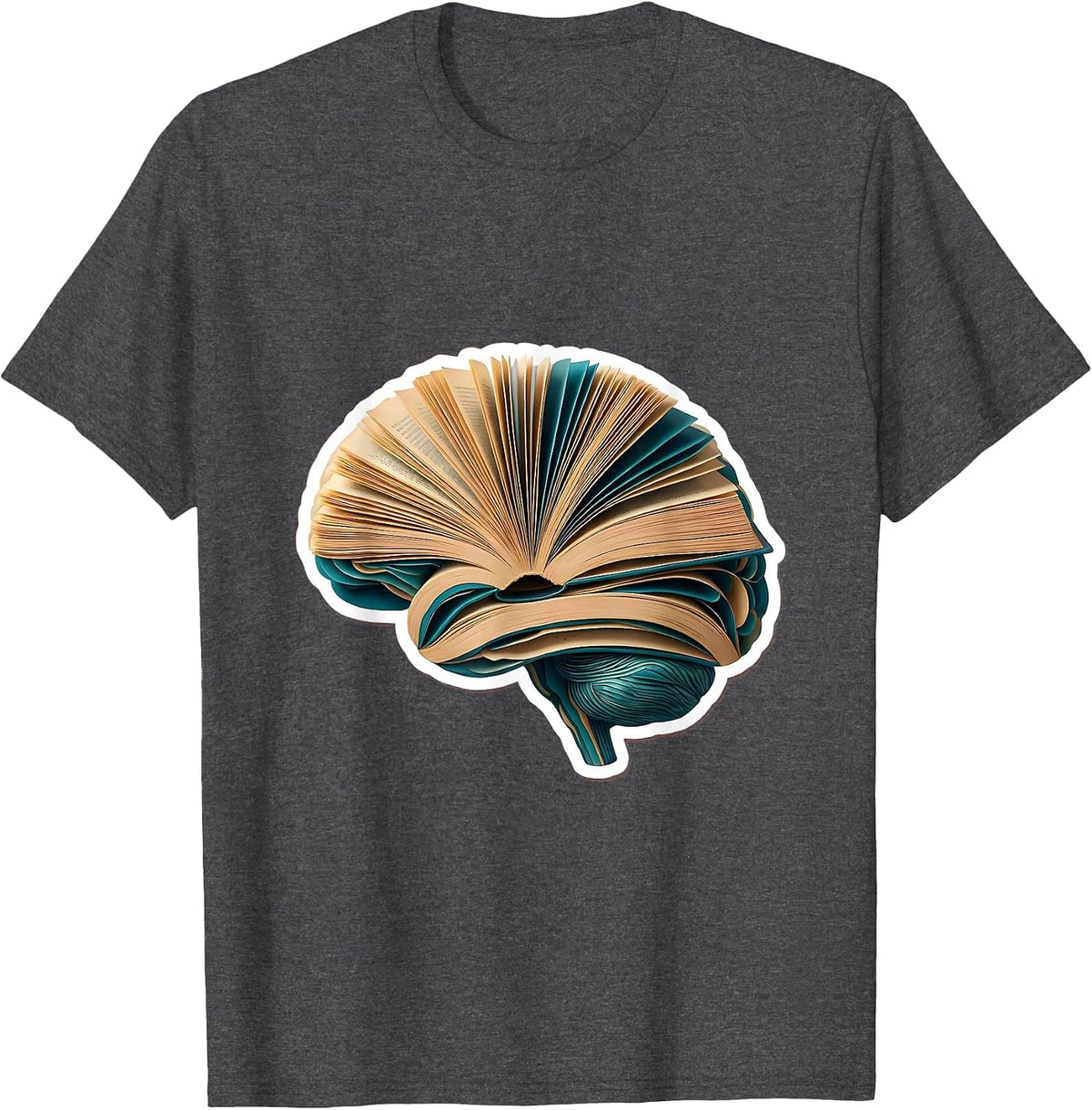 Reading Teacher Brain Book Pages Illustration T-Shirt - Dark Heather Grey