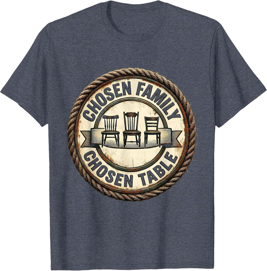 Chosen Family Chosen Table Vintage Friendsgiving Matching T-Shirt - Heather Blue
