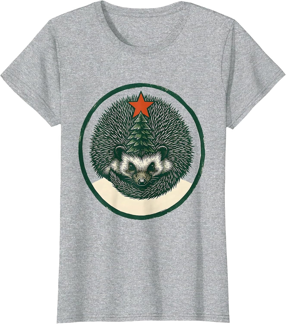 Sealed Hedgehog Badge Cute Animal Lover Christmas T-Shirt - Heather Grey
