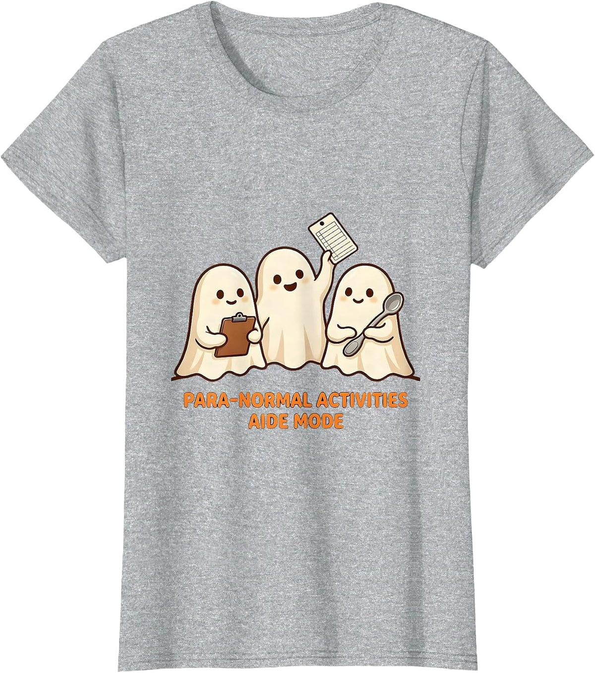 Women's Para-Normal Activities Aide Mode Cute Kawaii Ghost SpEd T-Shirt - Heather Grey