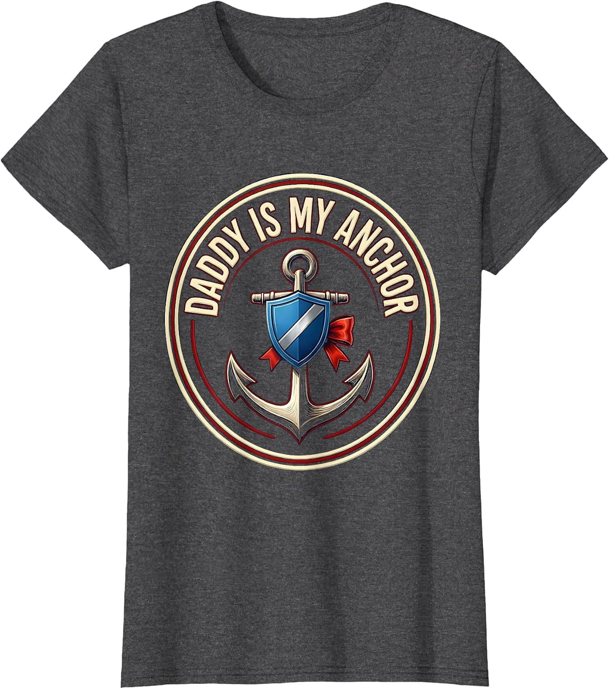 Women's Daddy Is My Anchor Police Officer Dad Thin Blue Line Hero T-Shirt - Dark Heather Grey