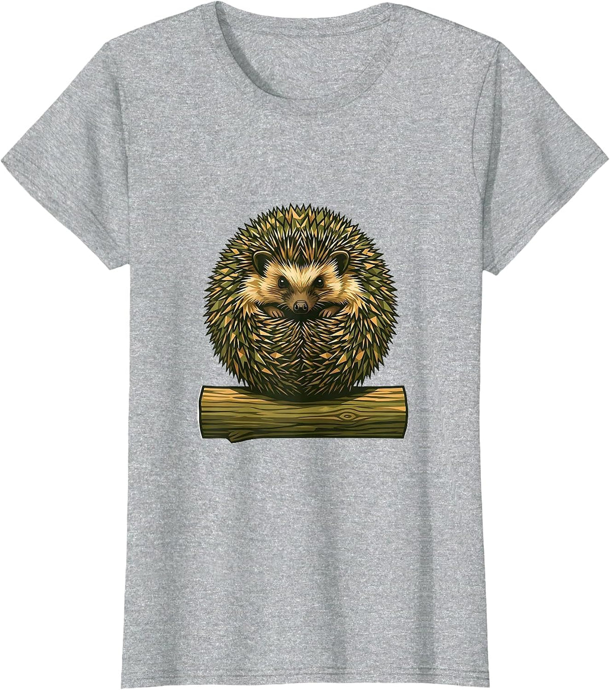 Women's Kids Camo Hedgehog Curled on Log T-Shirt - Heather Grey