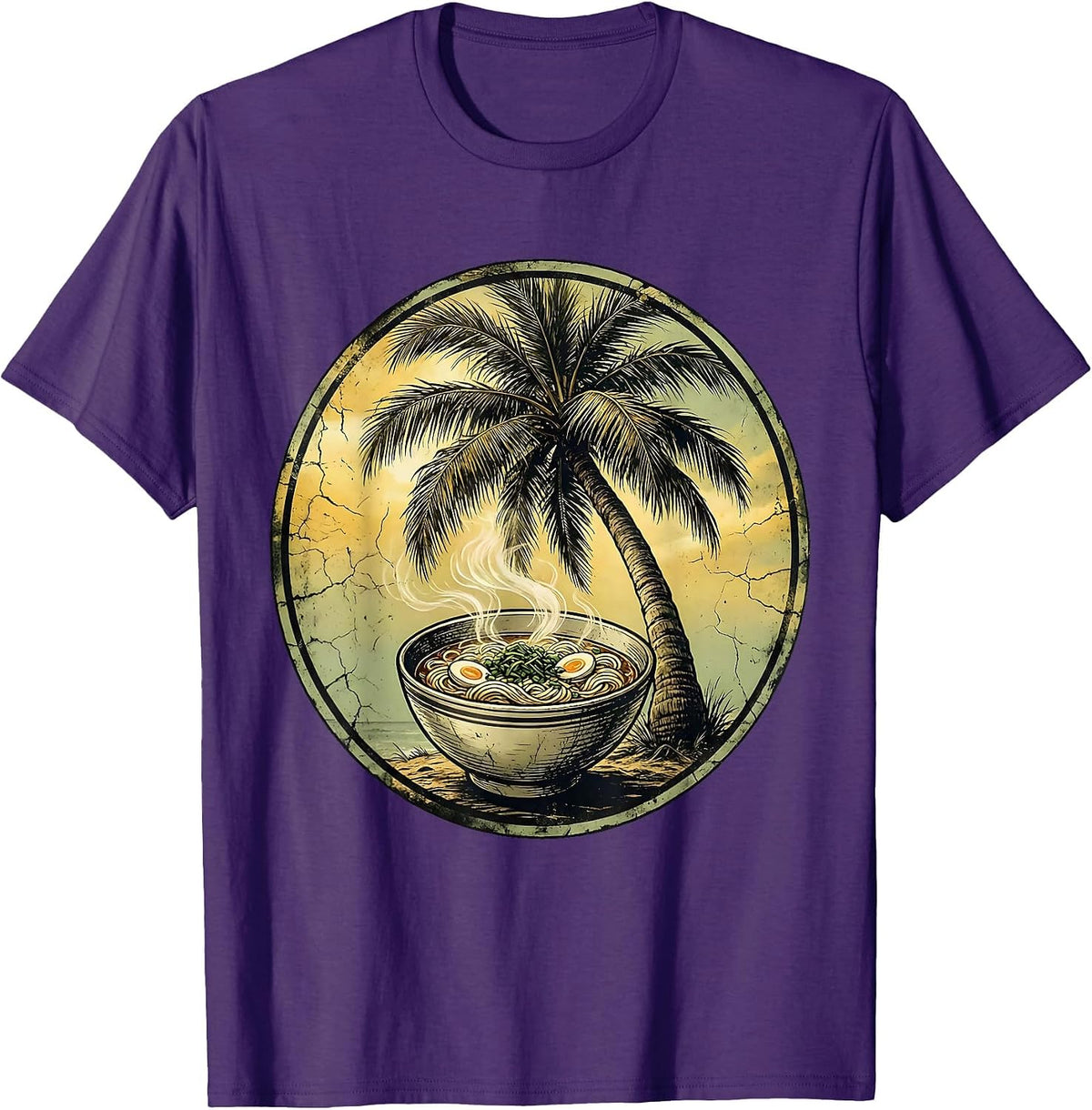 Men's Breezy Bowl Ramen Palm Tree Illustration T-Shirt - Purple