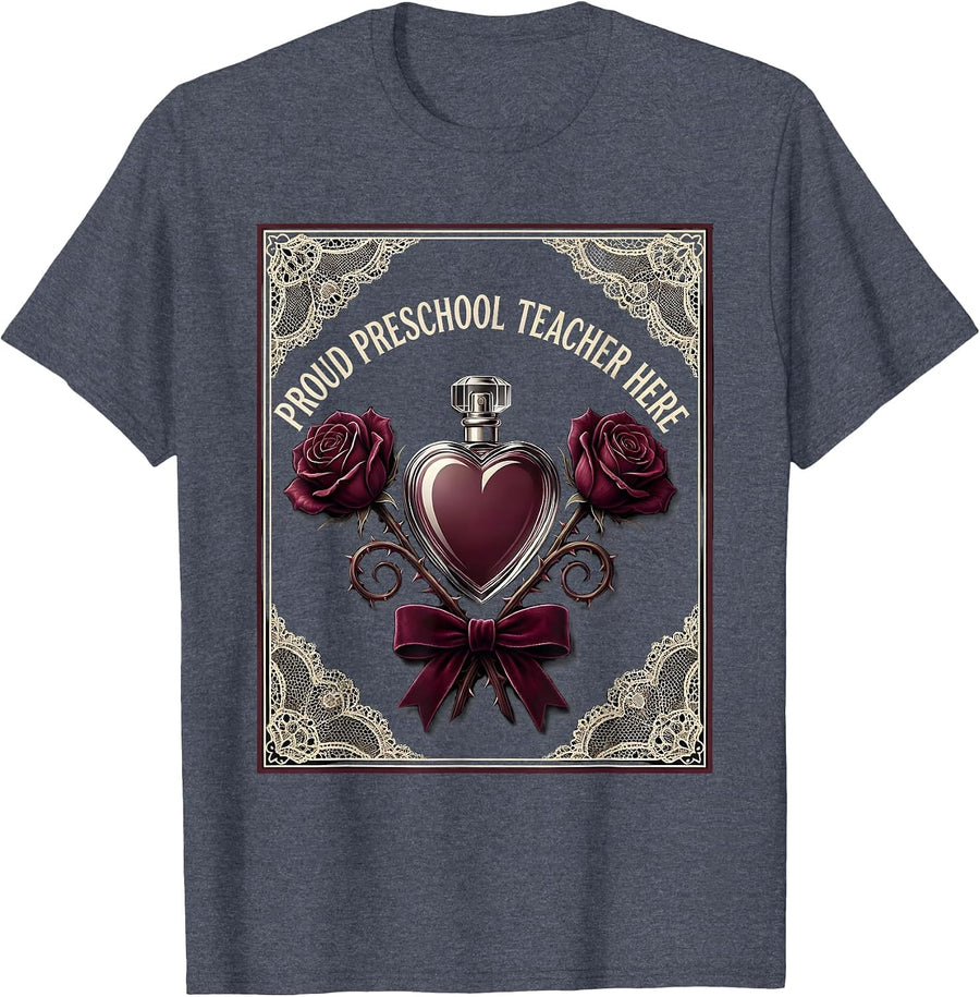 Proud Preschool Teacher Graphic Design T-Shirt - Heather Blue