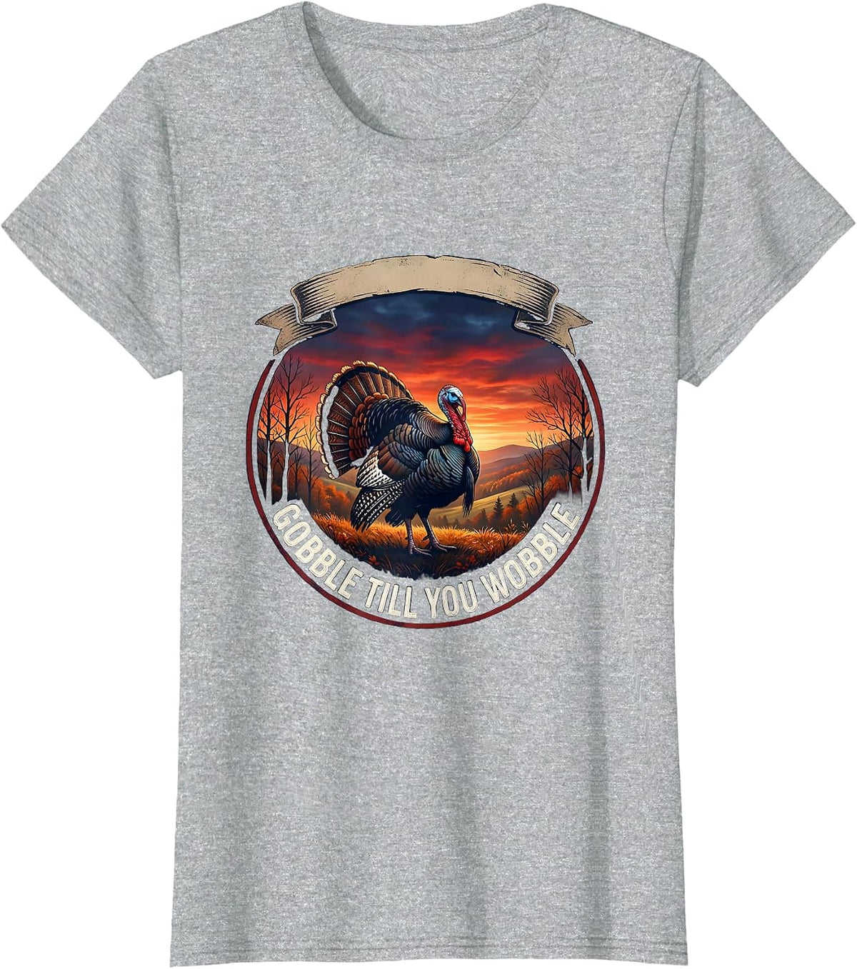Gobble Till You Wobble Family Thanksgiving Design T-Shirt - Heather Grey