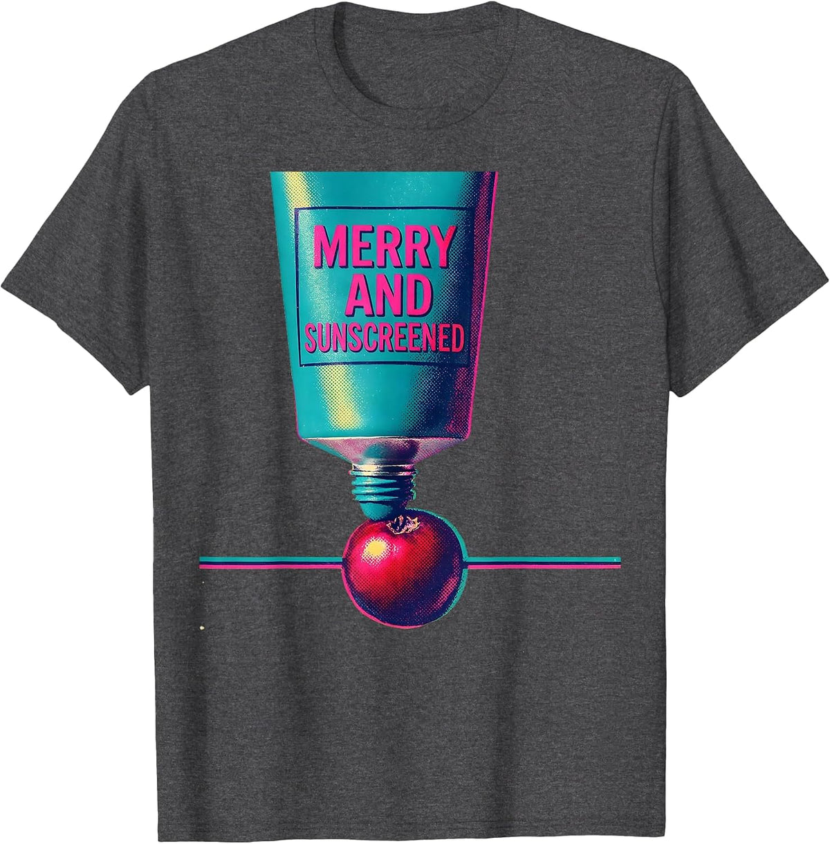 Merry And Sunscreened Risograph Esthetician Dermatology T-Shirt - Dark Heather Grey
