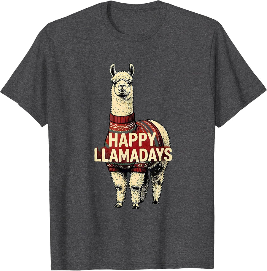 Men's Happy Llamadays Funny Llama Christmas Alpaca Lover Gift T-Shirt - Dark Heather Grey