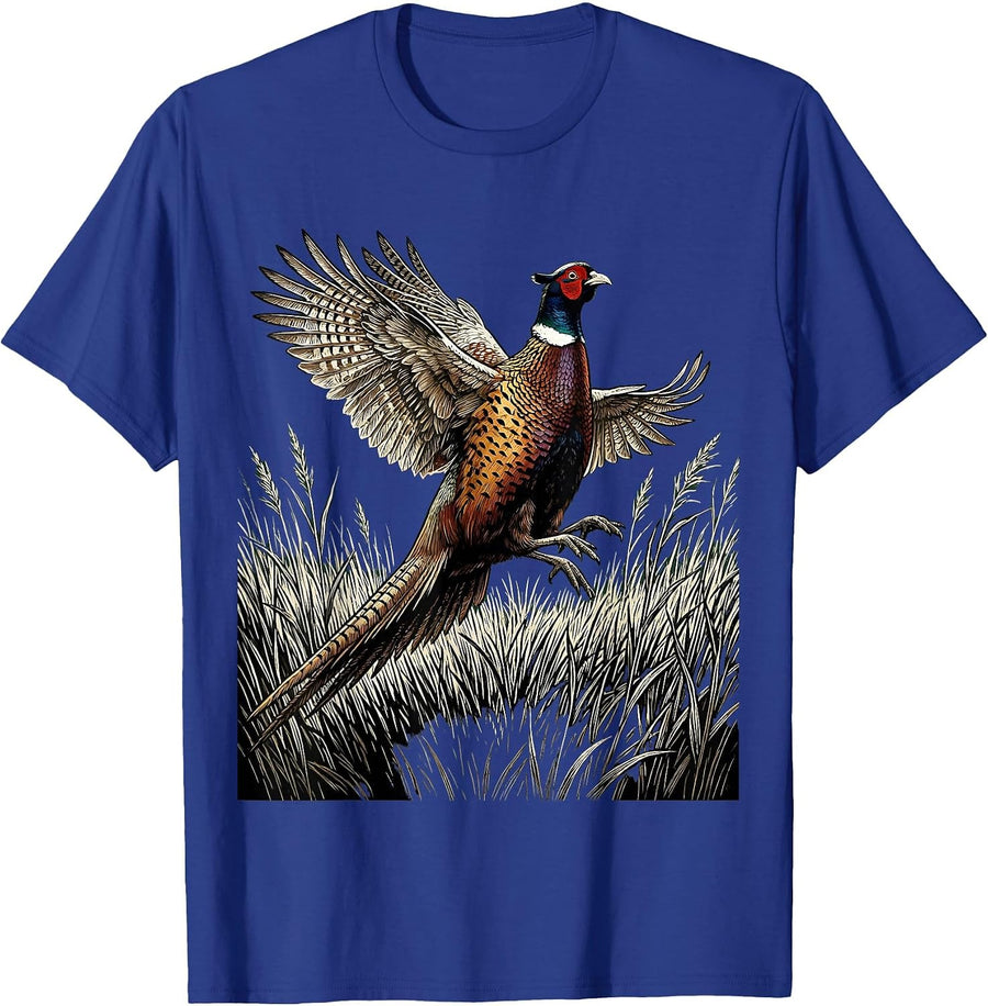Camo Pheasant Flush Hunting Graphic Design T-Shirt - Royal Blue