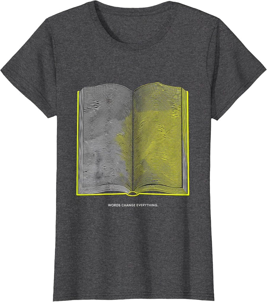 Women's Words Change Everything Reading Teacher Design T-Shirt - Dark Heather Grey