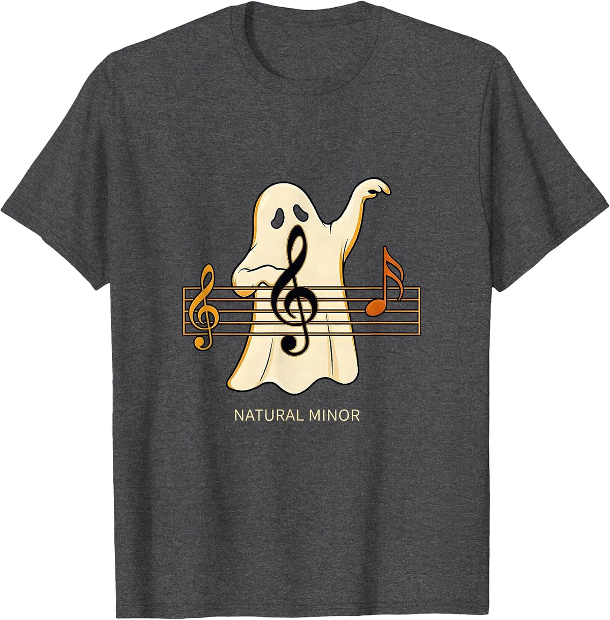 Men's Natural Minor Illustration Whimsical Music Teacher Halloween T-Shirt - Dark Heather Grey