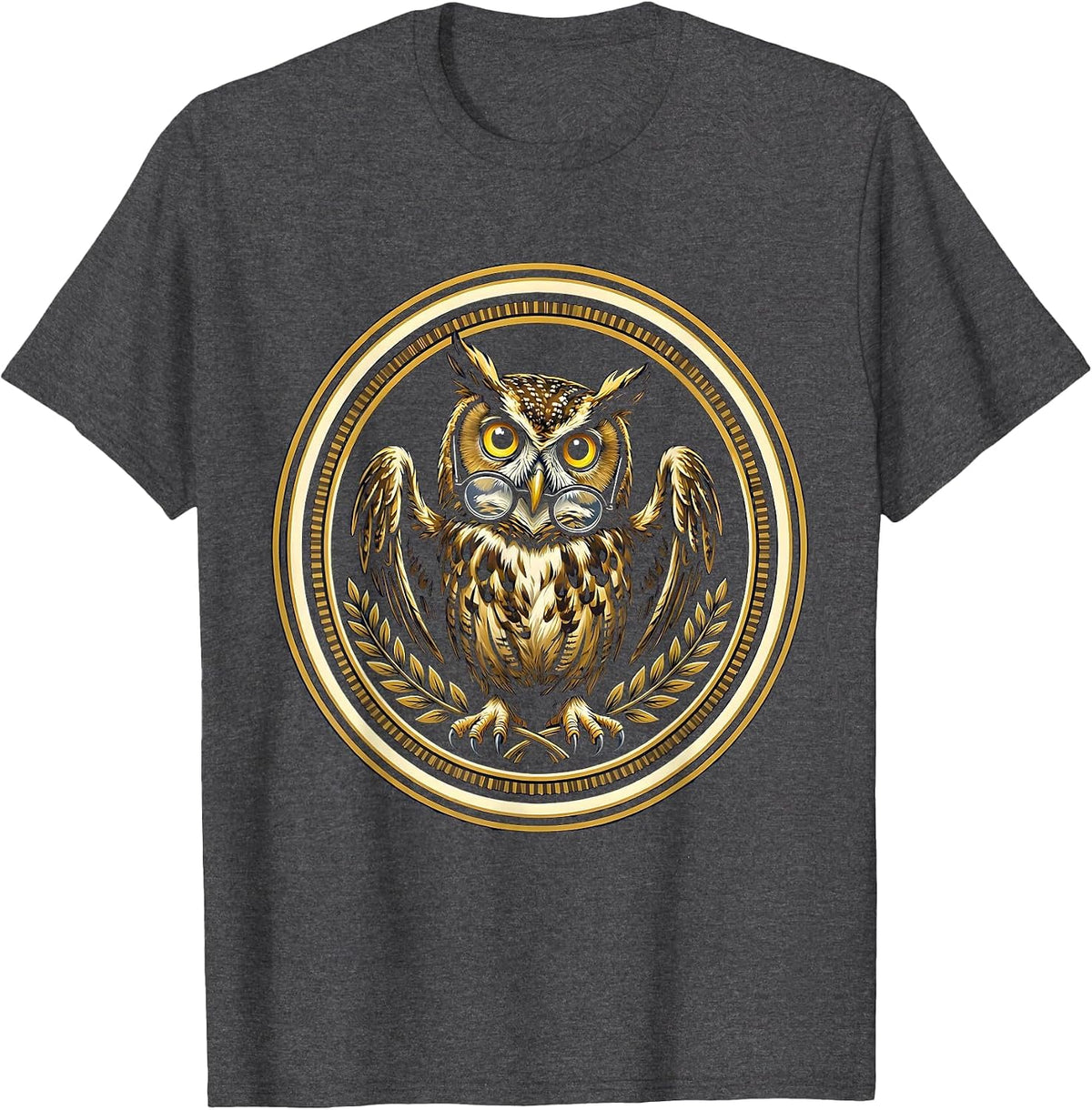 Men's Confused Owl in Glasses Funny Bookworm Design T-Shirt - Dark Heather Grey
