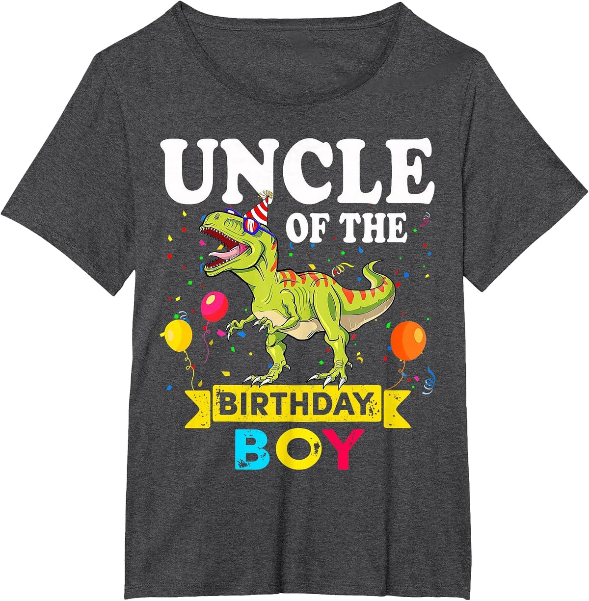 Uncle of The Birthday Boy Dinosaur T-Rex Matching Family T-Shirt - Dark Heather Grey
