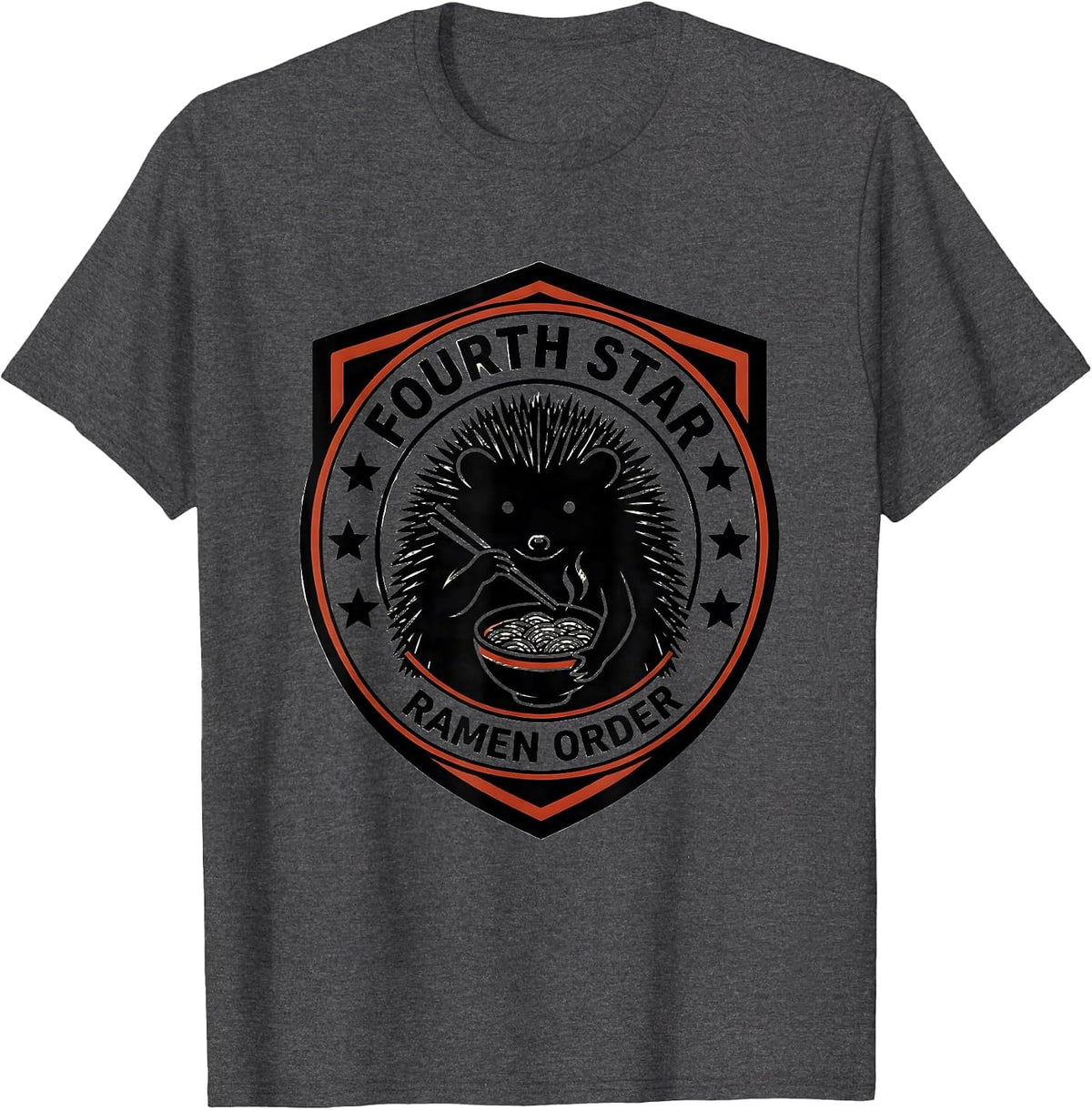 Men's Fourth Star Ramen Order Anime Gaming Hedgehog Kawaii Mascot T-Shirt - Dark Heather Grey