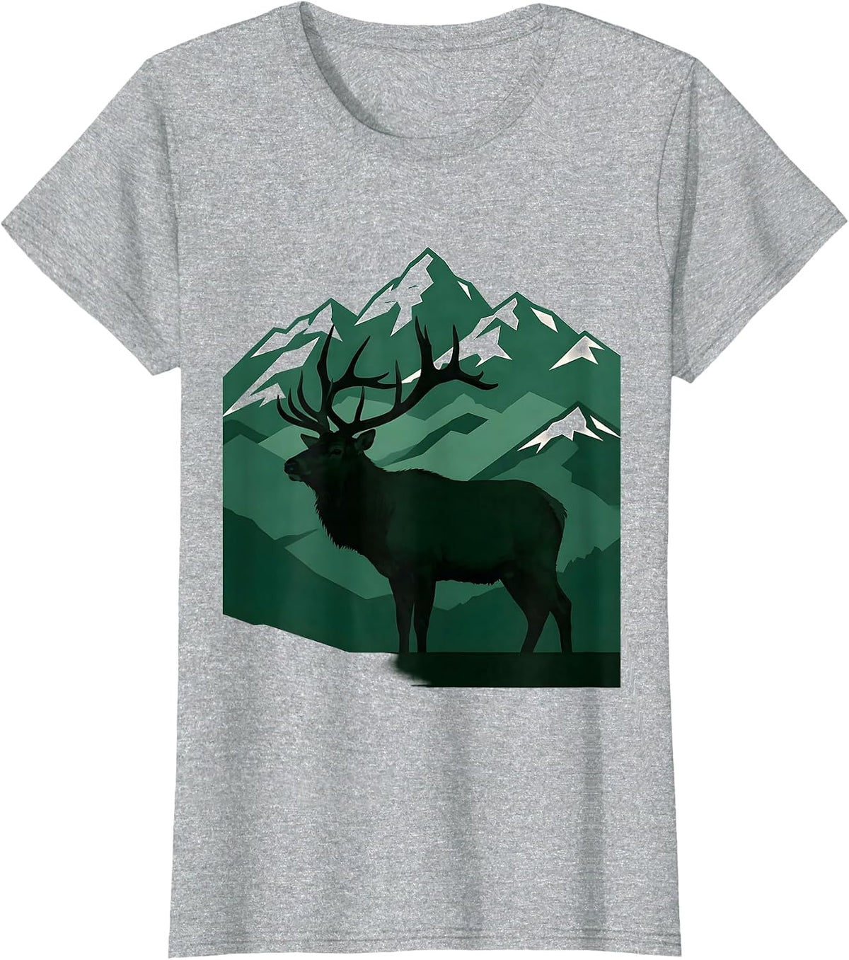 Colorado Elk Rocky Mountain Wilderness Illustration T-Shirt - Heather Grey