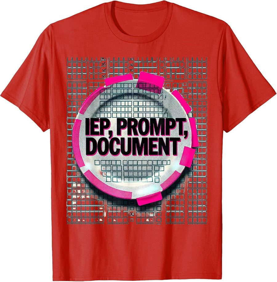 Men's IEP Prompt Document Risograph Special Education Teacher T-Shirt - Red