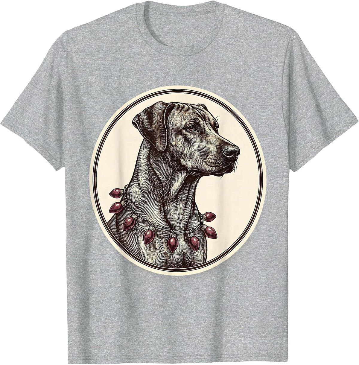 Men's Rhodesian Ridgeback Christmas Lights Crosshatch Etching T-Shirt - Heather Grey