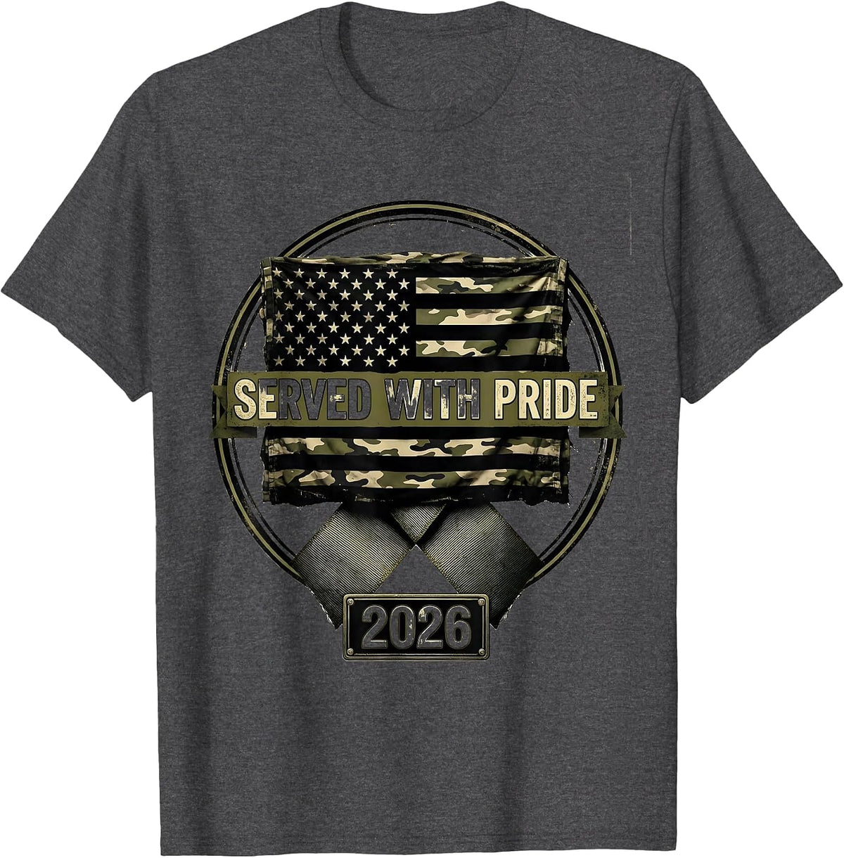 Served With Pride Distressed Military Veteran Patriotic T-Shirt - Dark Heather Grey
