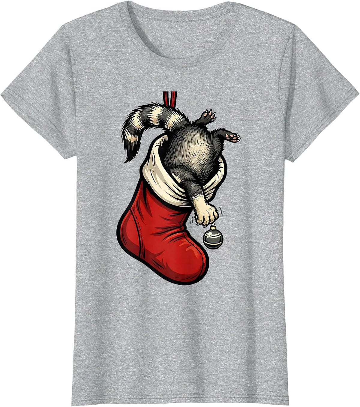 Masked Ferret In Stocking Cartoon Ferret Lover Humor T-Shirt - Heather Grey