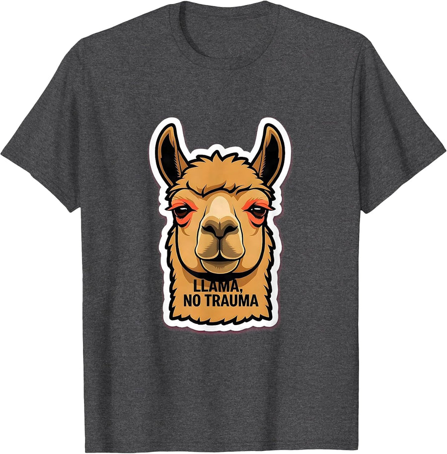 Men's Llama No Trauma Funny Llama Lover Animal Humor T-Shirt - Dark Heather Grey