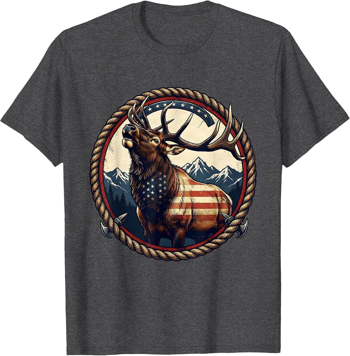 Men's Elk Bugling in Snowy Mountain Meadow T-Shirt - Dark Heather Grey