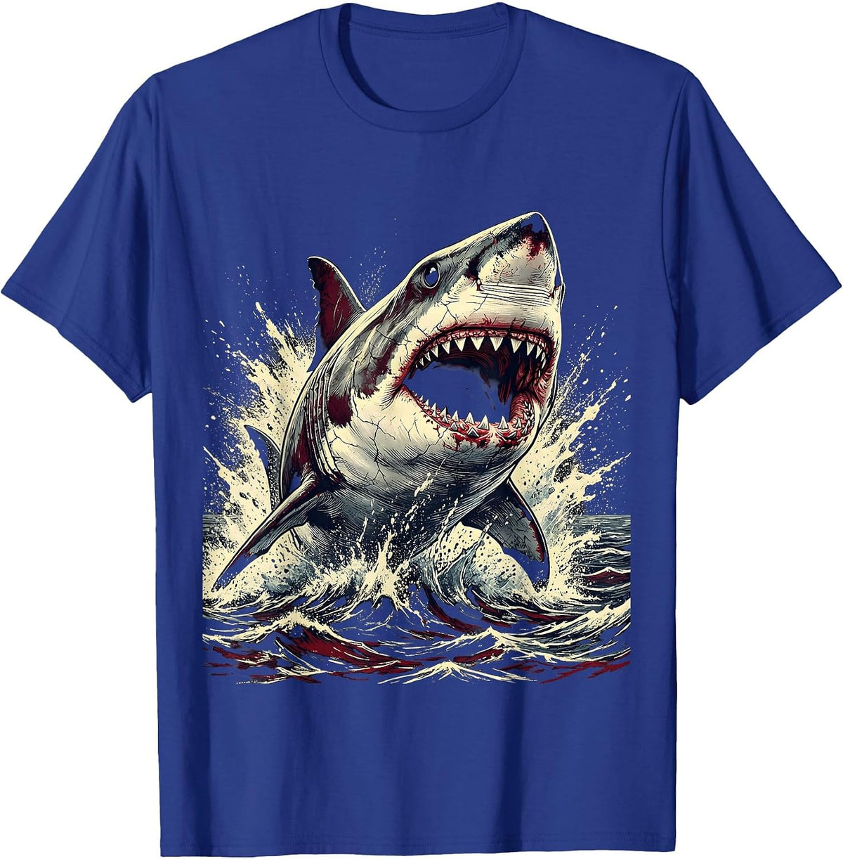 Great White Shark Ocean Burst Graphic Design T-Shirt - Royal Blue