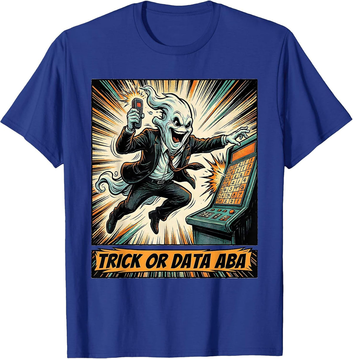 Trick Or Data ABA Comic Book Ghost Physical Therapy T-Shirt - Royal Blue