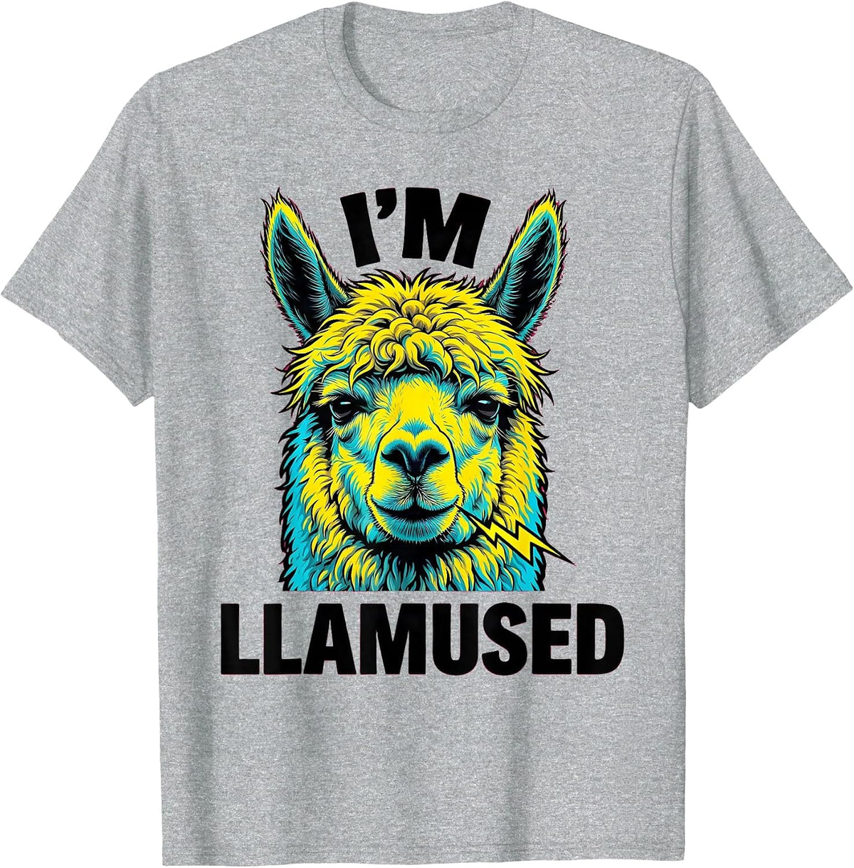 Men's I'm Llamused Pop Art Alpaca Pun Funny Novelty T-Shirt - Heather Grey