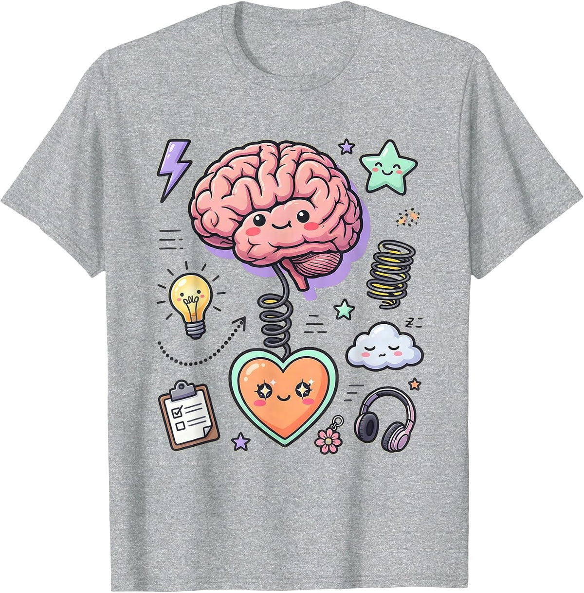 Men's Rizz Em With The Tism Glowing Brain Heart T-Shirt - Heather Grey