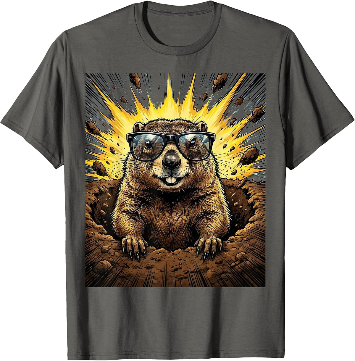 Men's Cool Groundhog Sunglasses Funny Shadow Day T-Shirt - Asphalt Grey