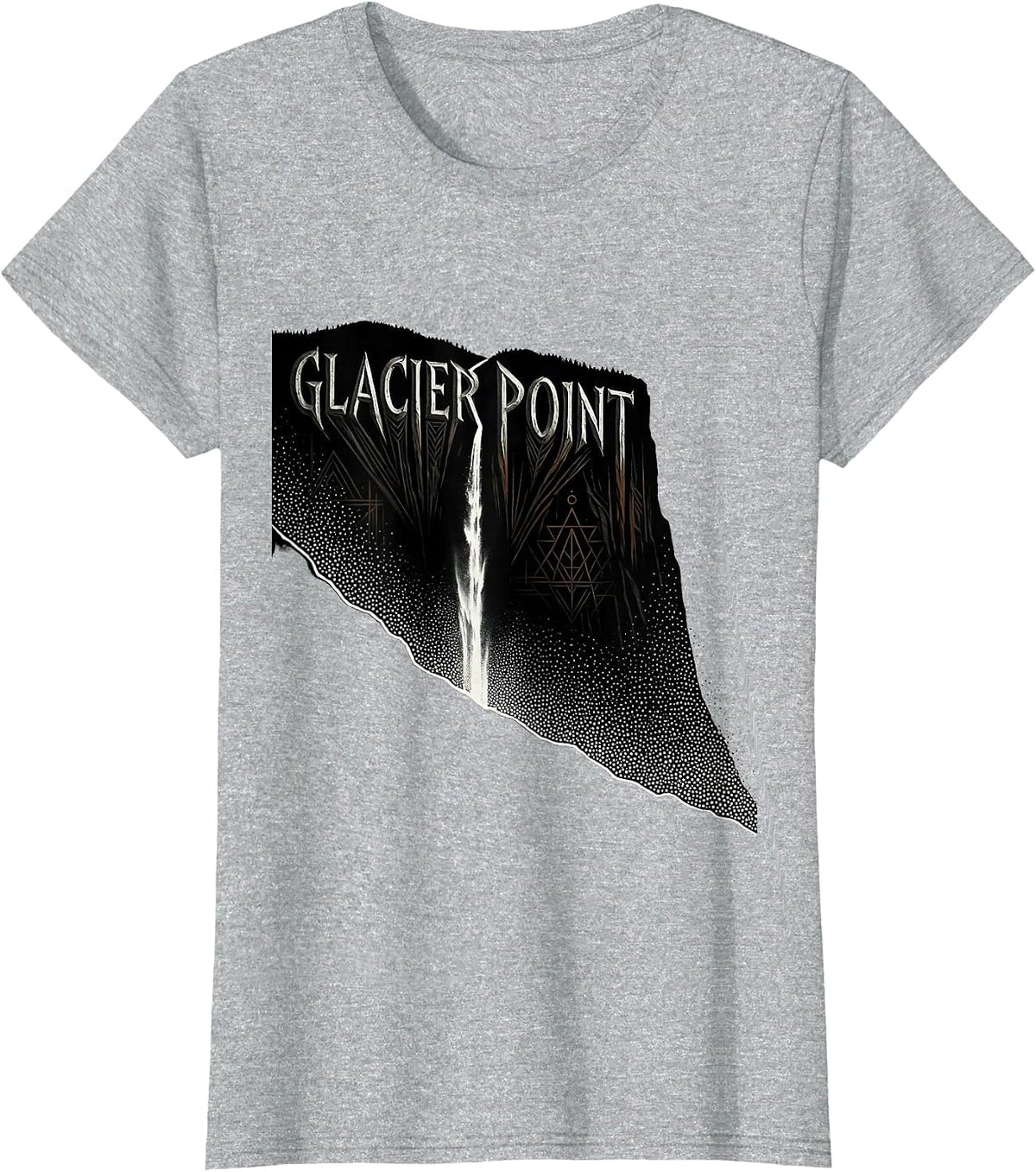 Women's Glacier Point Blackwork Dotwork Yosemite Hiker Nature Lover T-Shirt - Heather Grey