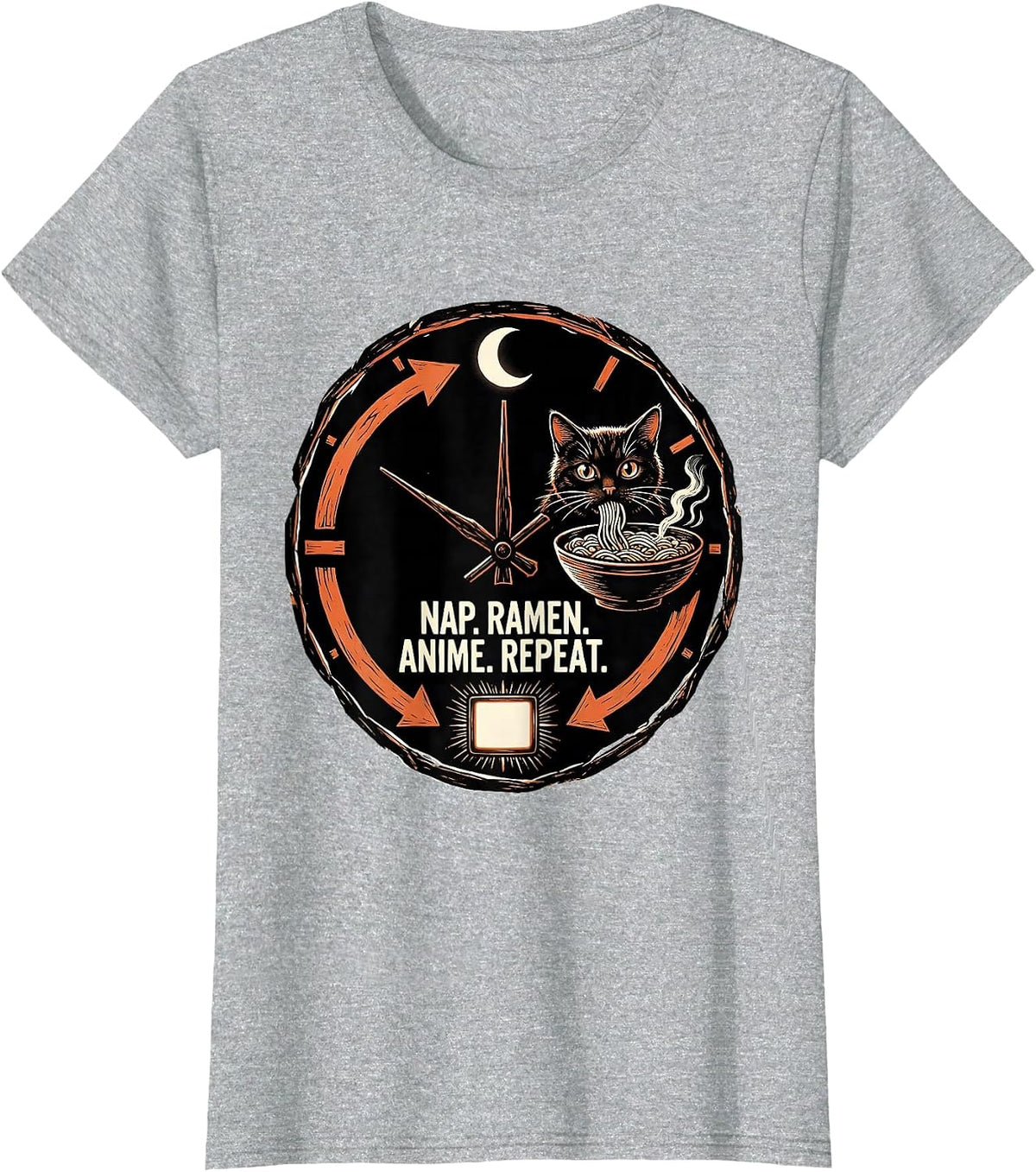 Nap Ramen Anime Repeat Funny Kawaii Cat Graphic T-Shirt - Heather Grey