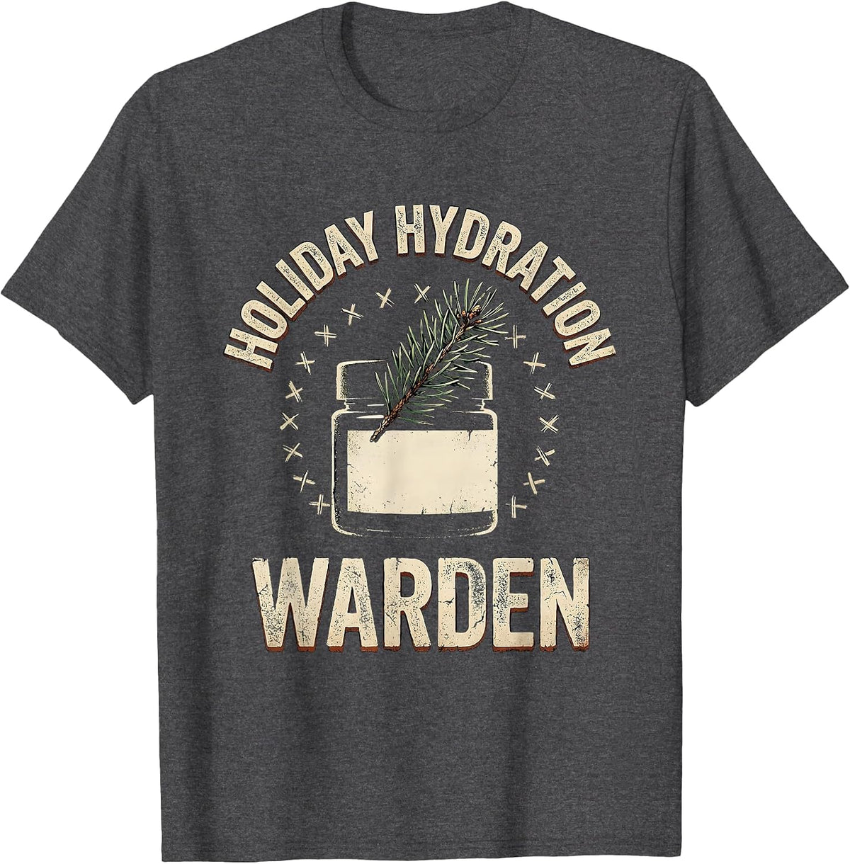 Men's Holiday Hydration Warden Distressed Esthetician Dermatology T-Shirt - Dark Heather Grey
